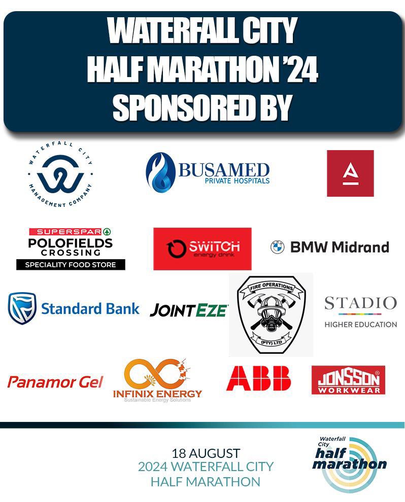 Please meet our #WaterfallCityHalfMarathon 2024 sponsors! We would like to give a BIG THANK YOU to these organisations for supporting us &amp; their willingness to be apart of this AMAZING event!💙🌊

#Reakitima 
#BlueWave 
#WCACxBusamed2024 
#AreyengMOA
