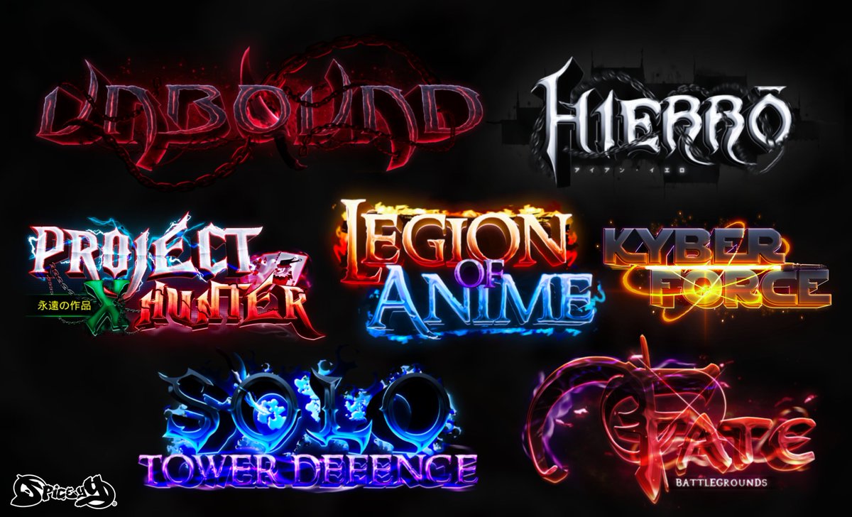 imsSpiceyy's tweet photo. Here's a collection of some of my best logos I've made since starting!

If you'd like to contact me regarding logo work, feel free to add me via my discord tag: " spiceyy "

Prices are 20K r$ / £50  per logo.

#RobloxDev #Robloxlogo #Robloxgfx #ROBLOX #robloxart #logodesigns #RTC https://t.co/KTXSt4LCUE