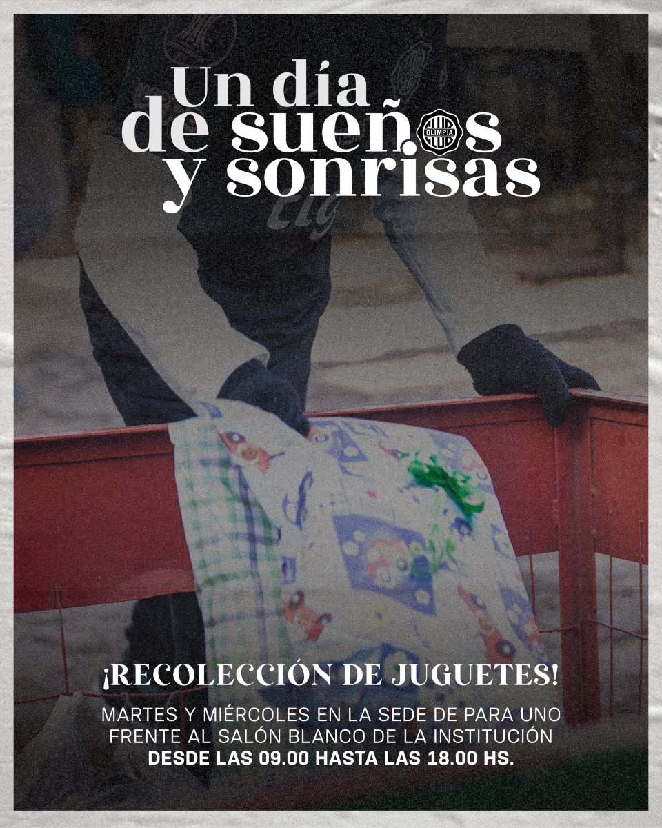elClubOlimpia's tweet photo. ¡Te esperamos en el Club! ✨️

Seguimos con el sueño, continuamos recolectando juguetes para generar una experiencia inolvidable en la Fundación San Rafael.

📍 Hoy y mañana | 09.00 a 18.00 horas.

#SoyDelOlimpia ⚪️⚫️⚪️ https://t.co/Rr5Aa7g18J
