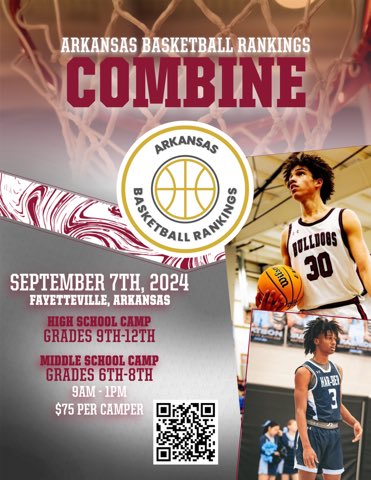 ARBballRankings's tweet image. NW Arkansas you have asked and we are happy to bring the ABR Combine to Fayetteville! We are only taking 50 campers! Middle School and High School will work from 9 to 1 in separate gyms. Sign up today by QR code. This will be the last camp on the year so don’t miss out 🔥🔥🔥🔥🔥