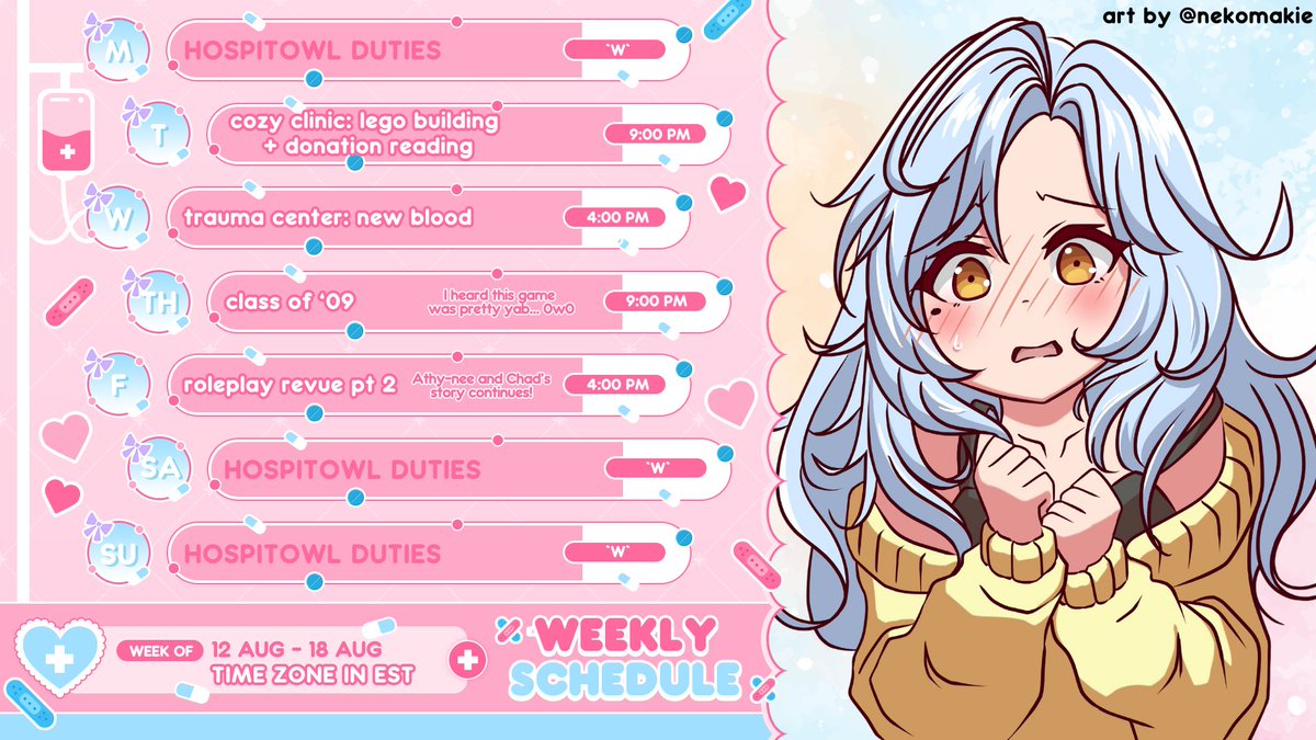 owlthy's tweet photo. 💉Schedule for 8/12 - 8/18💉
This is fine 🔥 Everything will be fine 💀
˙∘.⊹*˙∘.⊹┣▇▇▇═─ ⊹˙∘.*⊹˙∘.
✨ 𝗧𝗔𝗚𝗦 ✨
𝗚𝗲𝗻𝗲𝗿𝗮𝗹: #owlthy
𝗔𝗿𝘁: #athyART
𝗟𝗶𝘃𝗲: #athyLIVE
𝗠𝘂𝘀𝗶𝗰: #athyTUNES
𝗖𝗹𝗶𝗽𝘀: #ClipAthy
𝗥𝟭𝟴: #Lewdthy
𝗠𝗲𝗺𝗲: #Athonky
˙∘.⊹*˙∘.⊹┣▇▇▇═─ ⊹˙∘.*⊹˙∘. 
art by https://t.co/6ibUxRFtbp