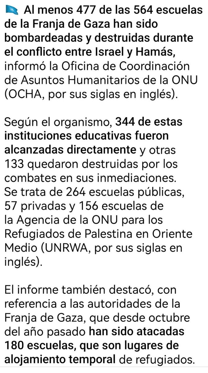 Incluso en la guerra hay leyes. 

El DIH obliga a los ejércitos a observar los principios de precaución, distinción e inmunidad para la protección de civiles, en especial niños.

Israel ha atacado o destruido el 85% de las escuelas de Gaza, un injustificable crimen de guerra.