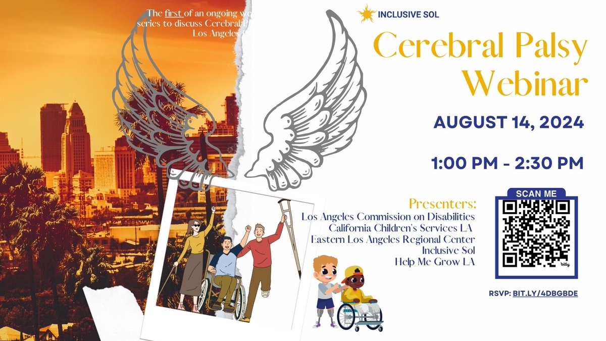 Don't miss the first ever Cerebral Palsy Webinar on August 14, hosted by our friends from Inclusive Sol, partnering with the Los Angeles County Commission on Disabilities and the LA County Aging &amp; Disabilities Department.

#CerebralPalsy #InclusiveCommunity #DisabilityAwarenes