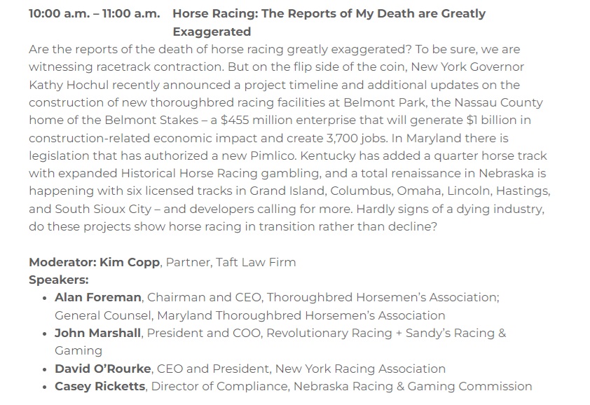 EquineInfoEx's tweet image. &quot;Facilities are not competitive in today&apos;s society.&quot; Alan Foreman, Chairman &amp;amp; CEO , MD Horseman&apos;s Asso. Compares #horseracing to other #sporting venues. Discusses rebuilding Pimlico. #RGCS #RacingGamingConfrenceSaratoga #Saratoga @rgcsaratoga @PimlicoRC @LaurelPark
