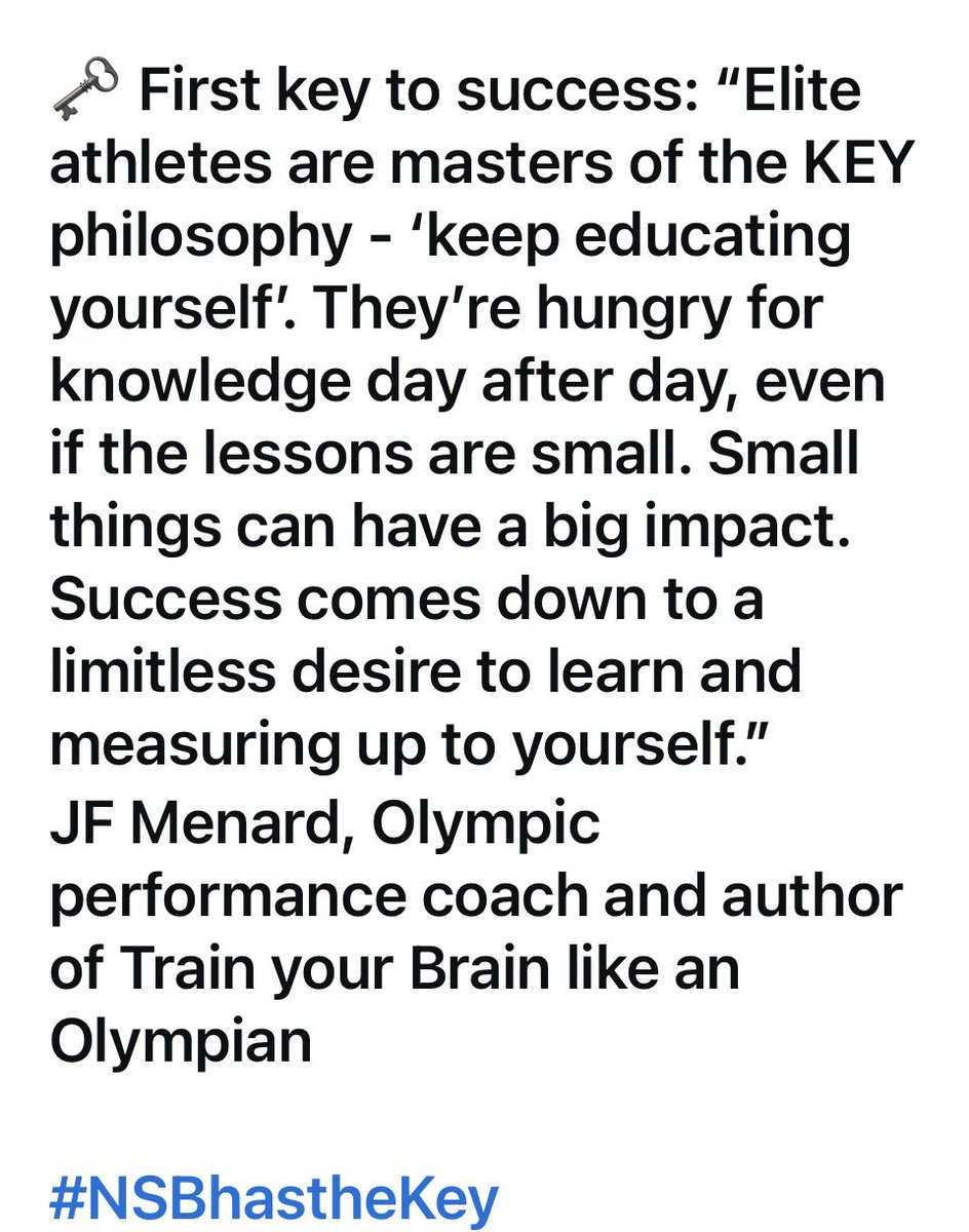 KEY: Keep Educating Yourself - read more on the philosophy shared by Olympic performance coach <a href="/jf_menard/">Jean Francois Menard</a> <a href="/NSB_Speakers/">NSB</a> 
#Paris2024