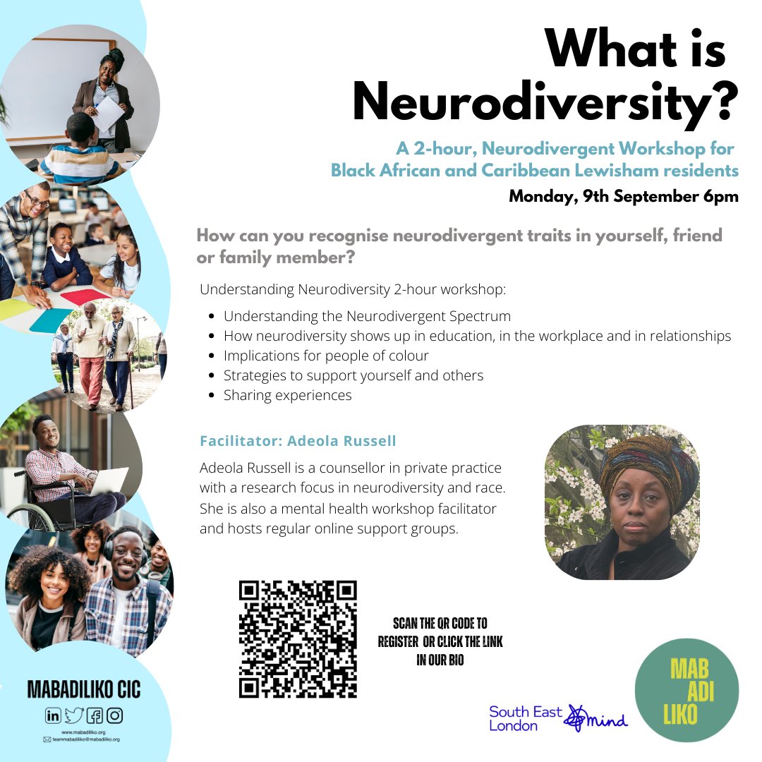 On the 9th September 2024 we will be hosting our 2 hour Neurodiversity Workshop for Black African and Caribbean Lewisham Residents! 
Sign-up now and please share with anyone who may benefit from this workshop!