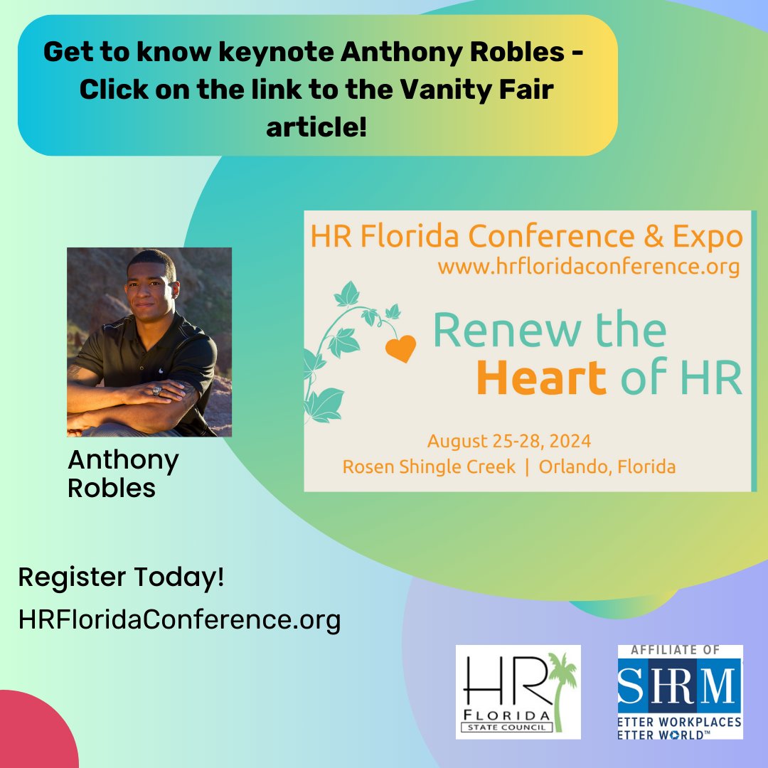 hrflorida's tweet photo. Learn more about Keynote Speaker Anthony Robles life story in a "First Look Vanity Fair" article.
Of course, you can meet Anthony in person at the HR Florida Conference &amp; Expo!
https://t.co/BCptFFwBjX https://t.co/UWDRSQHvqb