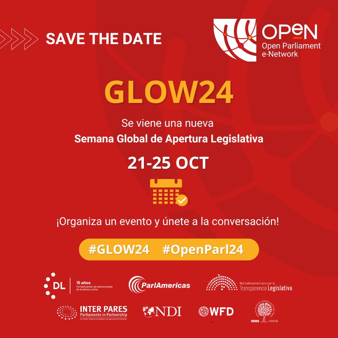 La Semana Global de Apertura Legislativa reunirá a parlamentos y organizaciones de la sociedad civil de todo el mundo para intercambiar experiencias y herramientas que contribuyan a fomentar parlamentos abiertos. 

📅21-25 de Oct.
🗒️Registra tu actividad: shorturl.at/jymvR