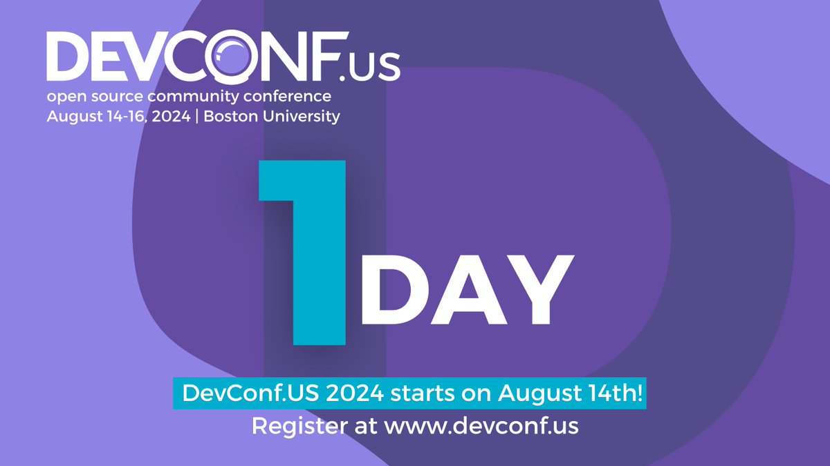 devconf_us's tweet image. 🚀Just 1 Day to Go Until DevConf.US 2024🚀
Tomorrow we kick off an incredible journey into the world of open source! Don’t miss your chance to connect and learn with the best in the industry🌟
🔗 Register now: devconf.info/us/#registrati…
#DevConfUS2024 #OpenSource