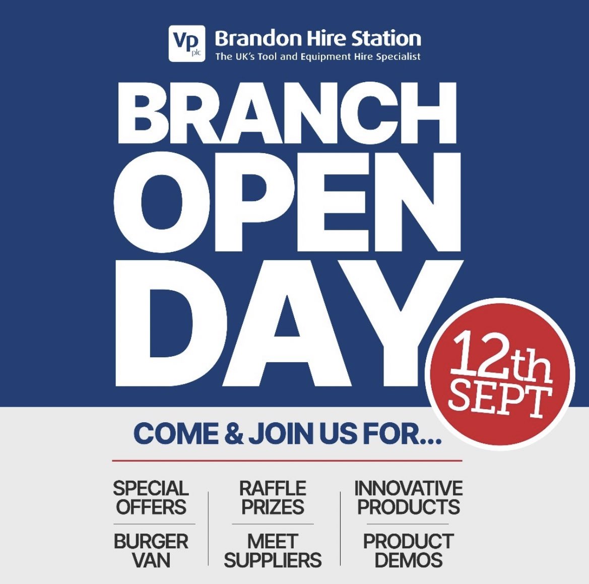 Join us on September 12th for our Birmingham Branch Open Day! 🎉 Enjoy exclusive offers, raffle prizes, live product demos, and more. Plus, meet our suppliers and grab a bite from the burger van!  #Birmingham #OpenDay #Construction #Tools #Equipment