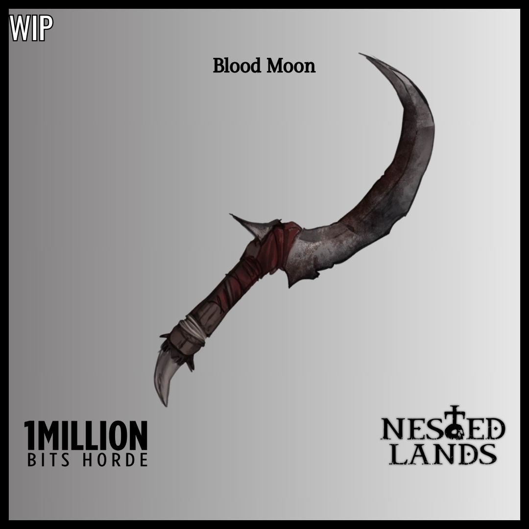 1mbitshorde's tweet image. The Blood Moon&apos;s Concept and Description:

&quot;This blade has witnessed the horrors of fanaticism. It was wielded to unjustly tear apart innocents, and such accursed actions have altered its very essence forever.&quot;

#nestedlands #survivalgame #games #videogames #gamedev #1M