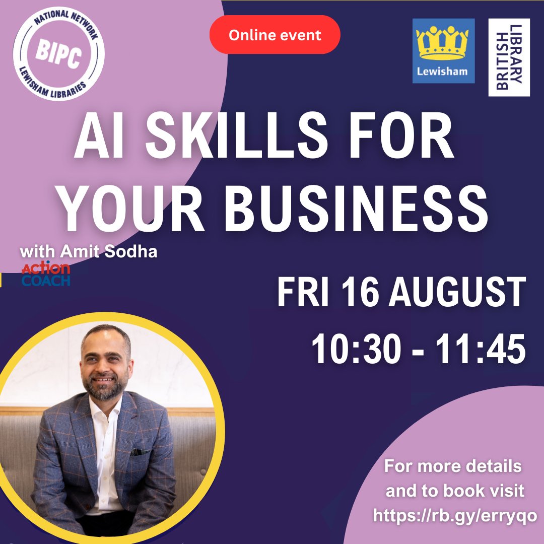 BIPC Lewisham (@bipclewisham) on Twitter photo Baffled by emerging technologies and how you can make use of them?
There's still time to sign up for <a href="/ActionCOACHUK/">ActionCOACH UK</a>'s highly anticipated AI Skills for your Business webinar on Friday 16 August at 10.30am.
Visit rb.gy/erryqo to secure your place. Baffled by emerging technologies and how you can make use of them?
There's still time to sign up for <a href="/ActionCOACHUK/">ActionCOACH UK</a>'s highly anticipated AI Skills for your Business webinar on Friday 16 August at 10.30am.
Visit rb.gy/erryqo to secure your place.