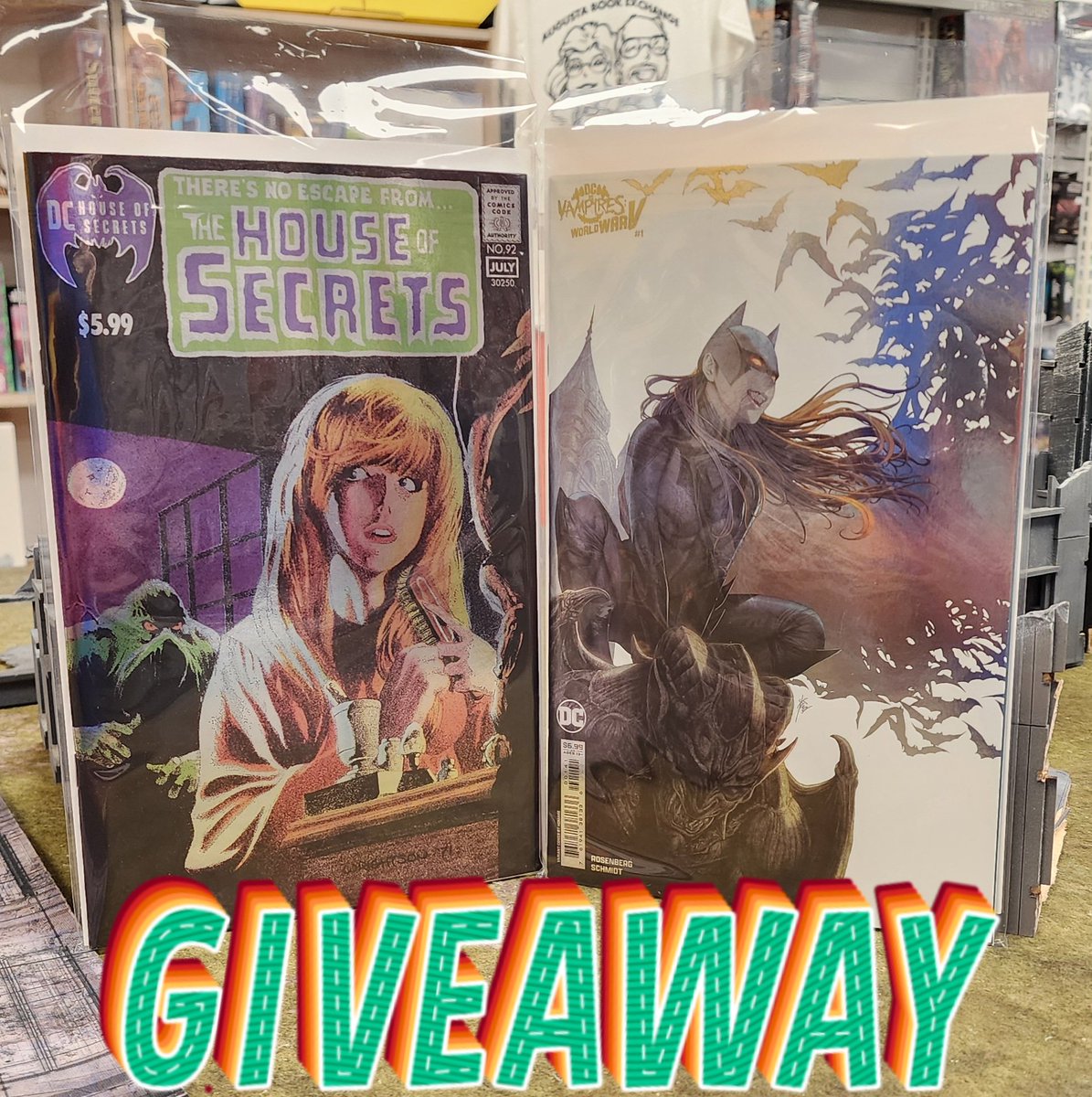🚨GIVEAWAY ALERT!🚨 FOIL Reprint House of Secrets 92(1st Swamp Thing), FOIL DC vs Vampires WWV #1😱 Going LIVE at 2pm on YouTube and will draw a winner from the live chat. Legion of Comics on YouTube, see yall there. #WeAreLegion