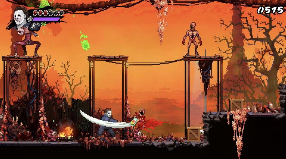 FlashGordon800's tweet image. A demon creature dropping candy corn and Michael at the Evil Dead cabin: this game looks wild. 🔪🎃