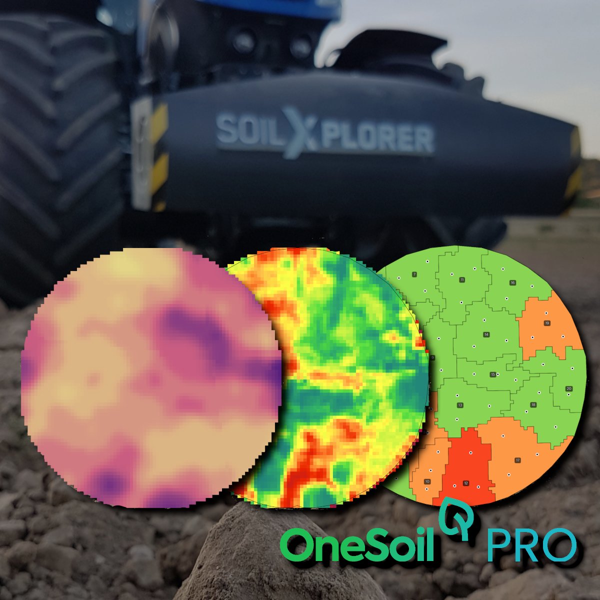 Apparent EC is an excellent base layer for various #VRx applications. Soil sensors collect data on the fly. @OneSoil PRO now offers the possibility to load such data layers. left to right: EC map, productivity map and soil sample map (including recomended GPS points).