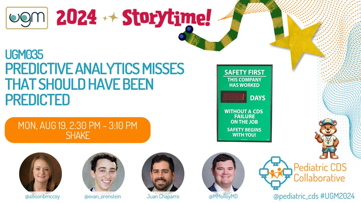 Pediatric Clinical Decision Support Collaborative (@pediatric_cds) on Twitter photo Gather 'round at #UGM2024 in the next session as we share stories of predictive #CDS attempts that missed the mark. Discover strategies to turn these cautionary tales into success stories!📖
📍Location: Shake
<a href="/allisonbmccoy/">Allison B. McCoy, PhD, ACHIP, FACMI, FAMIA</a> <a href="/evan_orenstein/">Evan Orenstein</a> <a href="/MMolloyMD/">Matt Molloy, MD, MPH</a> Gather 'round at #UGM2024 in the next session as we share stories of predictive #CDS attempts that missed the mark. Discover strategies to turn these cautionary tales into success stories!📖
📍Location: Shake
<a href="/allisonbmccoy/">Allison B. McCoy, PhD, ACHIP, FACMI, FAMIA</a> <a href="/evan_orenstein/">Evan Orenstein</a> <a href="/MMolloyMD/">Matt Molloy, MD, MPH</a>