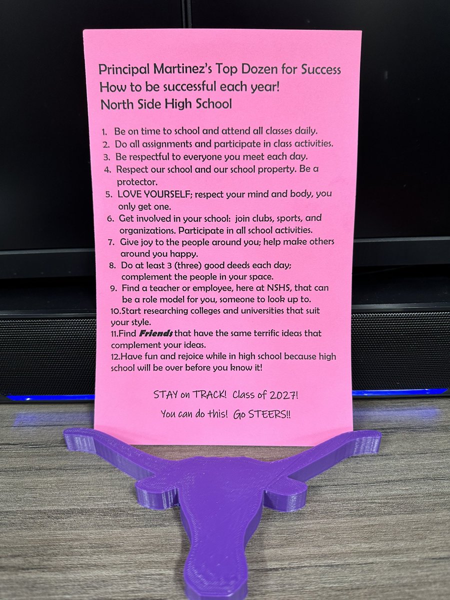 Had our freshman meeting, shared My Martinez Dozen !! How to be successful in high school and beyond!! Go Steers🐂!