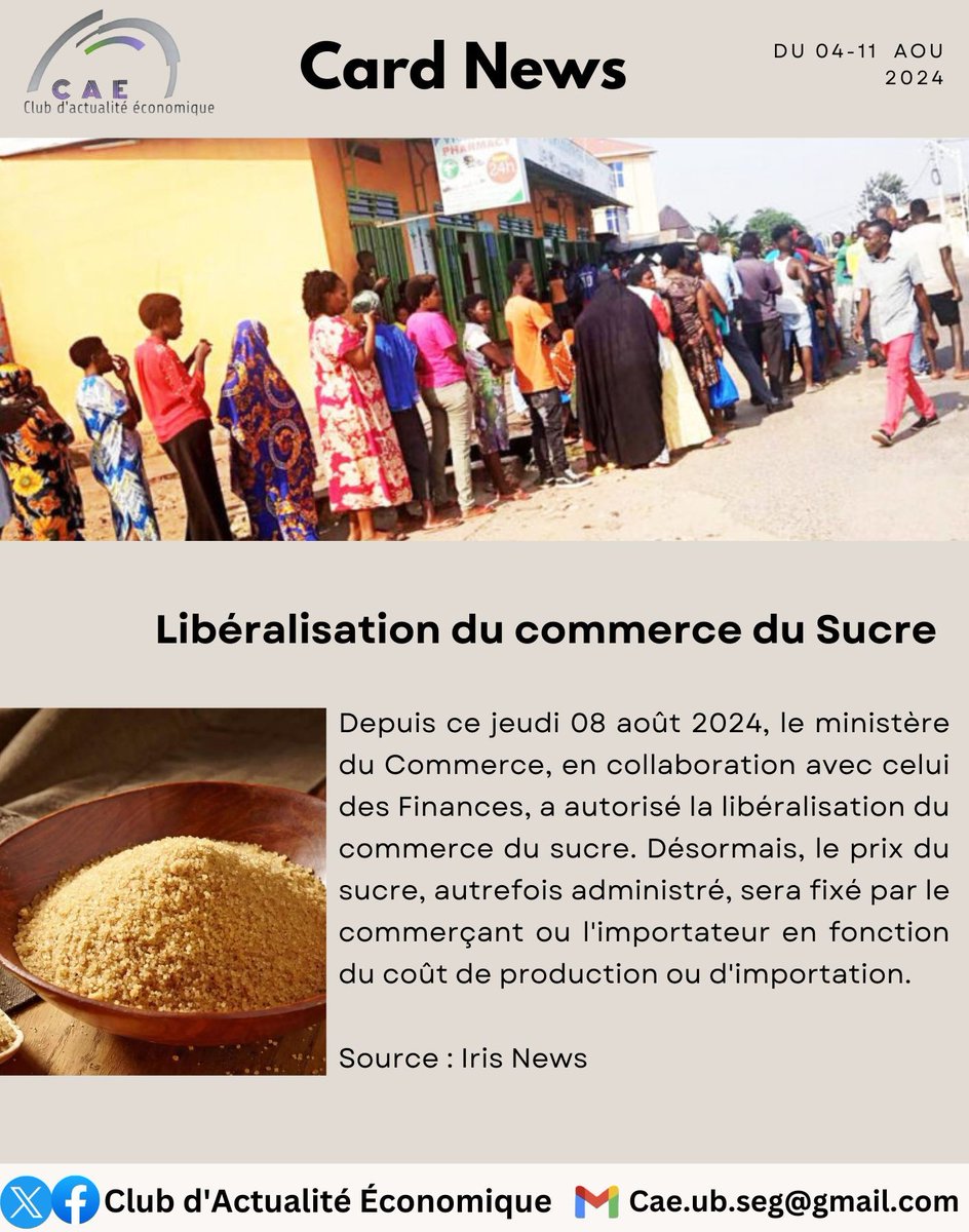 CAE_FSEG's tweet photo. 📰🔴 Libéralisation du marché du sucre au #Burundi....

💰 Le Burundi va bénéficier de 30,89M$ dans le cadre du FEM-8..

#CardNews #CAE https://t.co/X1VYQOlUMF