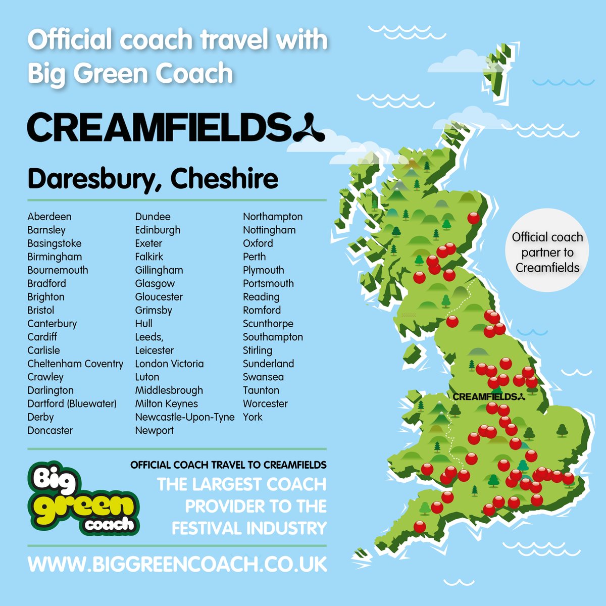 Creamfields's tweet photo. Planning your travel to #RockstarEnergyxCreamfields ? We strongly recommend low-carbon travel via @biggreencoach, more info here https://t.co/zJBQWllkBS #Cleanfields https://t.co/1CrBvzBfRY