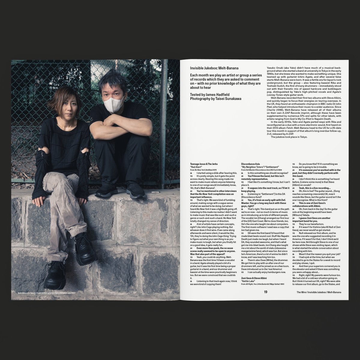 Japanese duo Melt-Banana take The Wire's Invisible Jukebox test in the latest issue of the magazine.

Grab a copy of The Wire 487 to read the interview in full: thewire.co.uk/issues/487