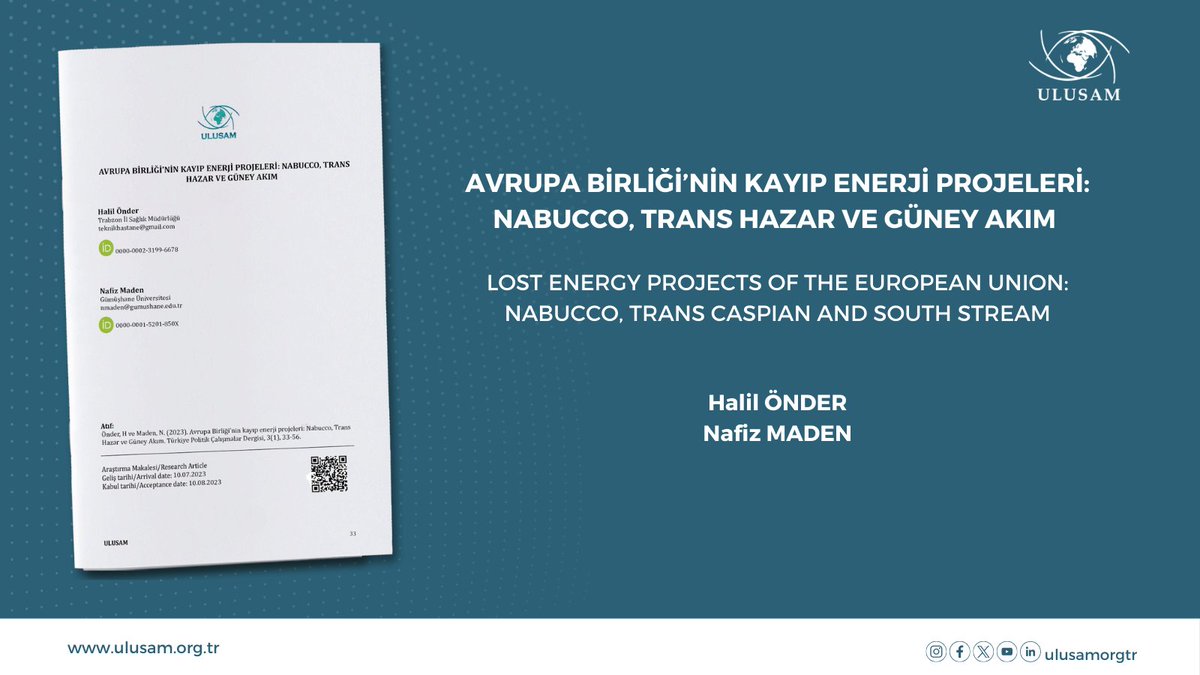 ulusamorgtr's tweet photo. "Avrupa Birliği’nin kayıp enerji projeleri: Nabucco, Trans Hazar ve Güney Akım”

Halil Önder 
Nafiz Maden

Türkiye Politik Çalışmalar Dergisi'ne ve makaleye ulaşmak için https://t.co/o3ePLm2W92
...
#ulusam #dergi #uluslararasıilişkiler #enerji #avrupabirliği https://t.co/uMOEQ6IpJY