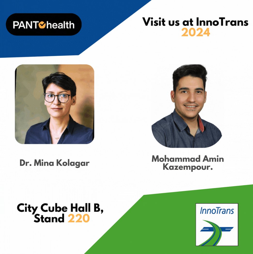 Meet PANTOhealth's team at InnoTrans 2024! Visit CityCube Hall B, Stand 220 to connect with Dr. Mina Kolagar and Mohammad Amin Kazempour. Discover our AI innovations in OLE and pantograph interaction and explore our cutting-edge solutions.
#InnoTrans #PANTOhealth #Innovation #AI