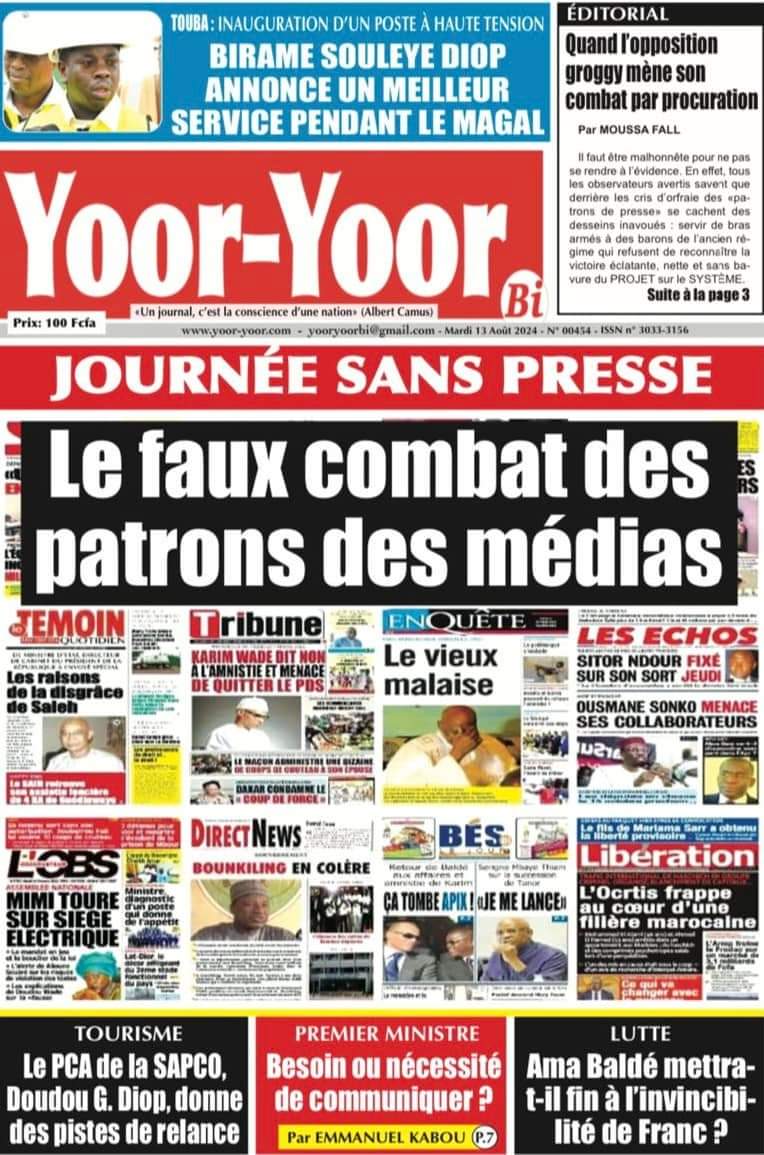 Mo_Njaay's tweet photo. #RevueDePresseSn du Mardi 13 Août 2024.Excellente semaine et bonne lecture à toutes et à tous. #Senegal,#LeSoleil_Digital,#WalfQuotidien,#YoorYoorBi,#Rewmi,#Dakar,#Kebetu https://t.co/8ph4s4r6Yx