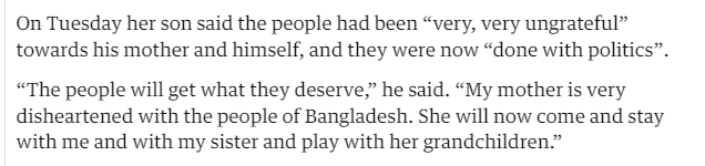 fiona_lali's tweet photo. The words of Hasina's son in the recent article in the Guardian are sickening. Hasina, and the whole regime should be standing TRIAL for their murderous rampage. 

This sense of entitlement is hard to wrap your head around. https://t.co/5kSAU1DlpH