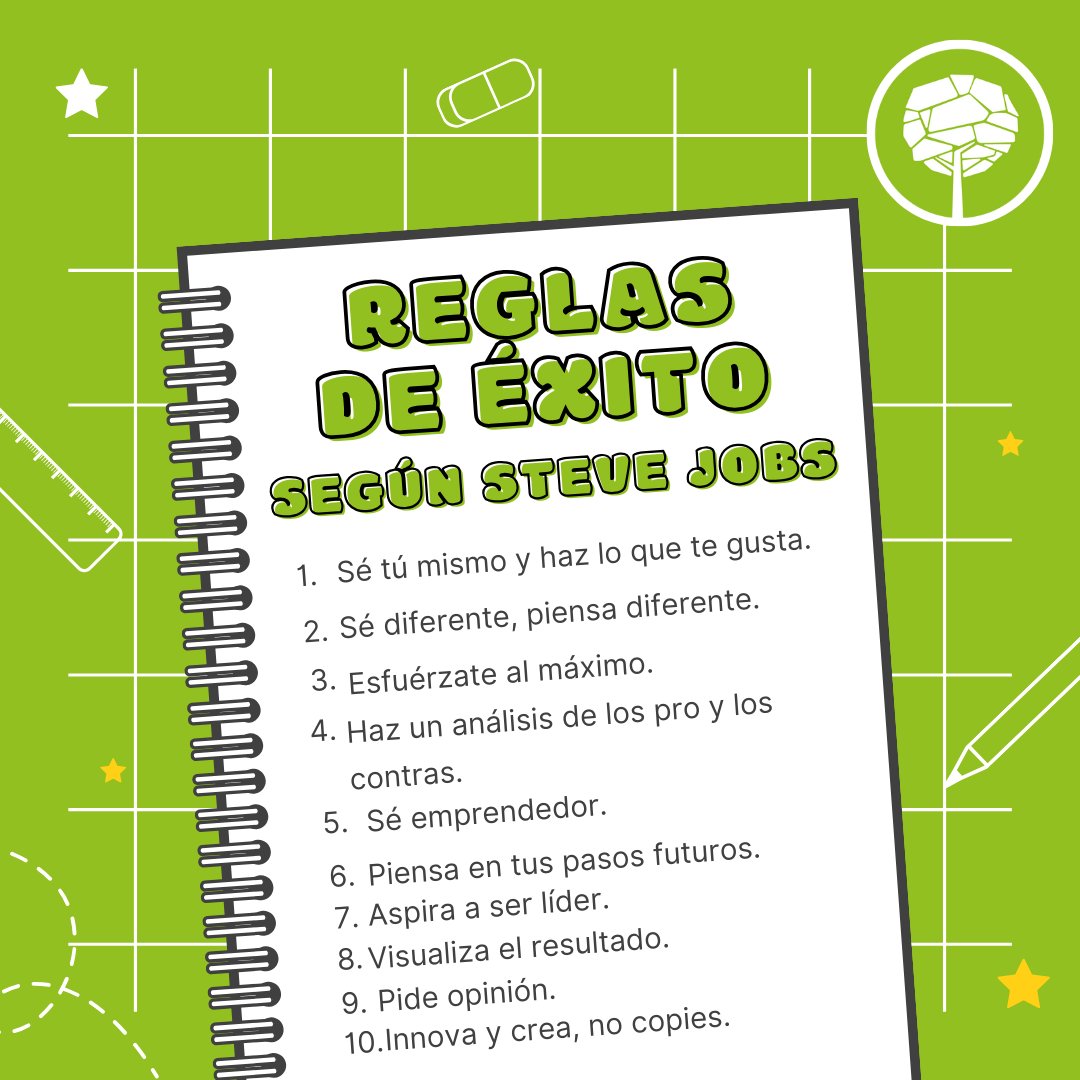 🤩 Inspírate con Steve Jobs. Te compartimos sus reglas de éxito ¡Pruébalas y transforma tu vida  

#LibreríaJardí #Éxito #Motivación