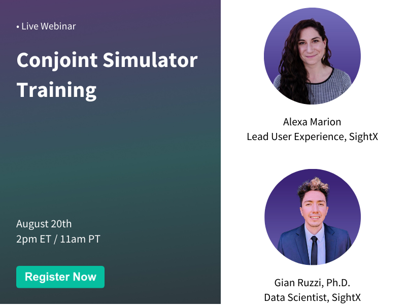 Join us on August 20th for a live Conjoint Simulator training event, and let our product experts show you how to get deeper insights out of your conjoint data!

Register now to save your seat: 
hubs.li/Q02KJg890