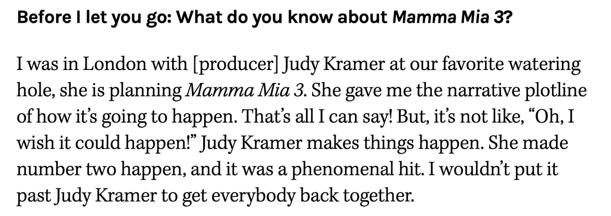 important Mamma Mia 3 update from Christine Baranski!!! hollywoodreporter.com/tv/tv-features…