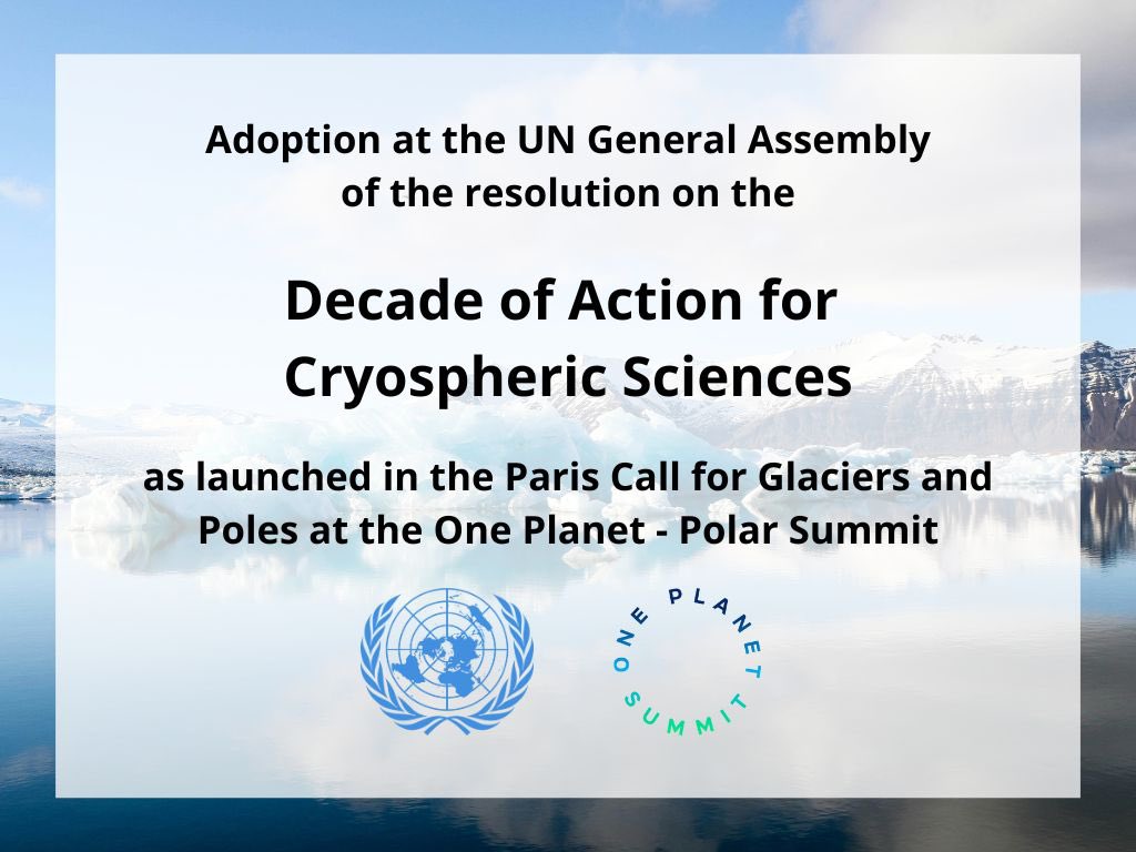 One Planet Summit (@oneplanetsummit) on Twitter photo Today the resolution on the Decade of Action for Cryospheric Sciences was adopted at the <a href="/UN/">United Nations</a> General Assembly! 👏
Launched in the Paris Call of the #OnePlanetPolarSummit, & co-facilitated with 🇹🇯, the Decade 2025-2034 will focus on needed scientific research on the #cryosphere. Today the resolution on the Decade of Action for Cryospheric Sciences was adopted at the <a href="/UN/">United Nations</a> General Assembly! 👏
Launched in the Paris Call of the #OnePlanetPolarSummit, & co-facilitated with 🇹🇯, the Decade 2025-2034 will focus on needed scientific research on the #cryosphere.