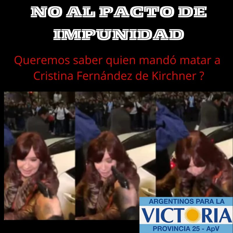 #NoAlPactoDeImpunidad 
Argentina@s en el exterior residentes en la #Provincia25 queremos saber, ¿quién mandó a matar a <a href="/CFKArgentina/">Cristina Kirchner</a> ?