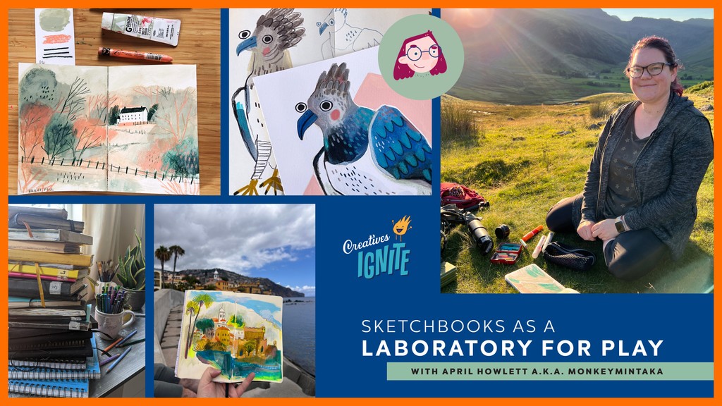 This week we have April Howlett talks about how she uses her sketchbook. Her sketchbooks are filled with mixed media experiments, gorgeous landscapes &amp; adorable funky critters. 

Join on Wed, Aug 14, 2024 at 7:30pm BST / 2:30pm ET Get the link. creativesignite.com/signup