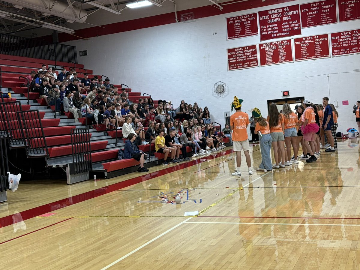 And we are back…..dipping our toe in the water by starting 6th grade at the MS and 9th grade at the HS.  Raider crew students at the HS showing frosh the ropes!   #OneWamego