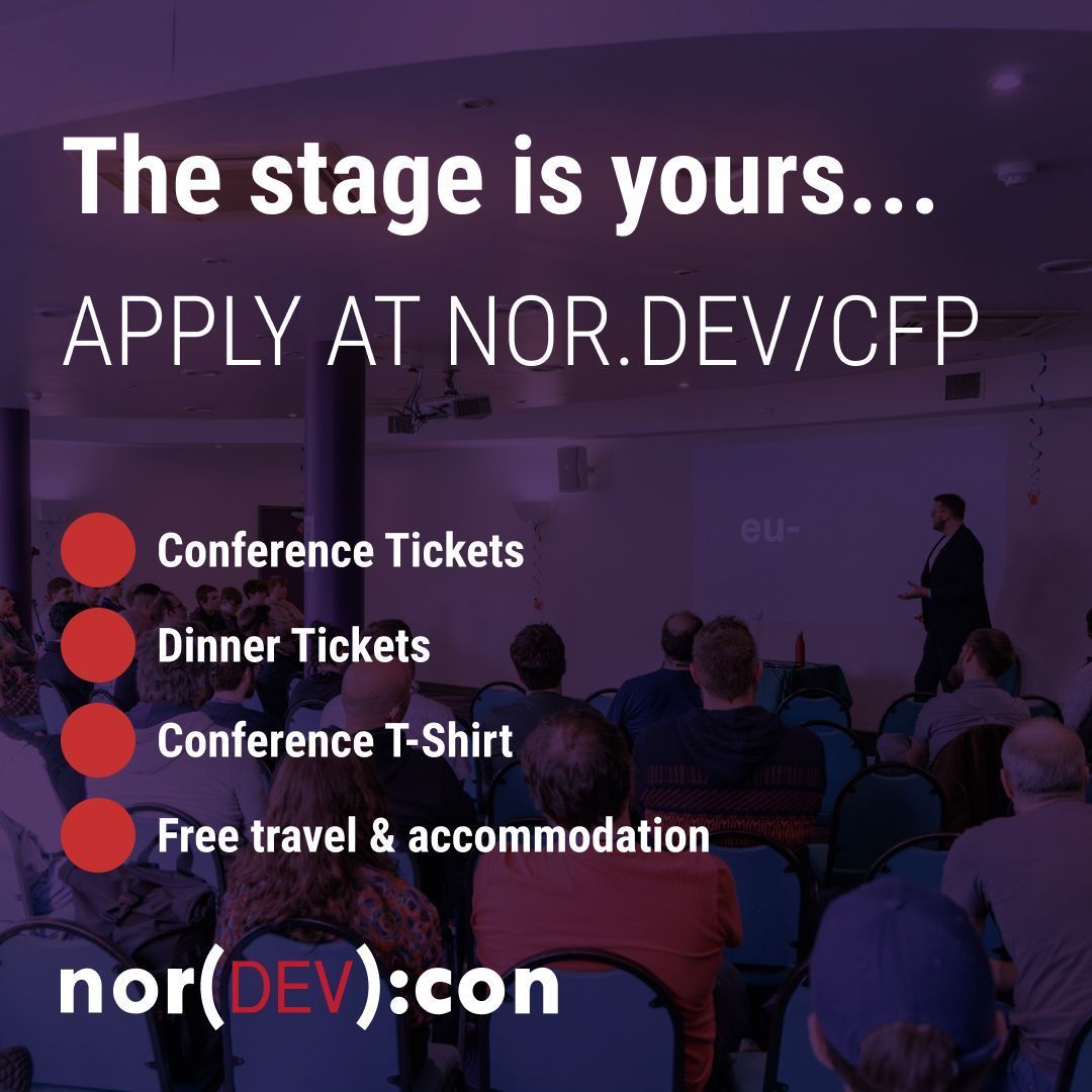 Feeling inspired this week to share your unique story? Don't miss the chance to be a speaker at #nordevcon25! Get a complimentary ticket and more perks by joining us!

Complete our #cfp today!