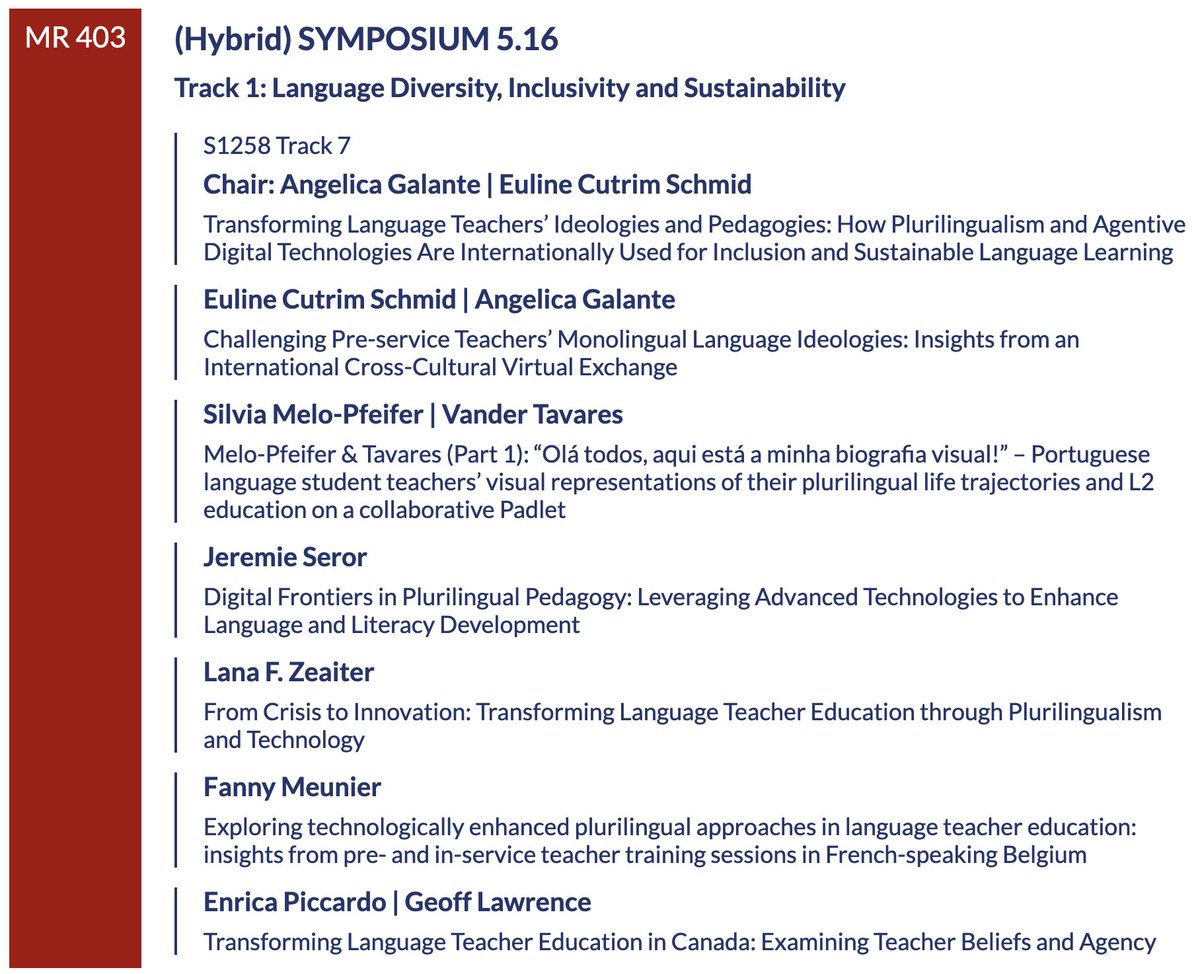 If  you're attending #AILA2024, join us for our  international hybrid Symposium exploring  #Plurilingualism #Technology and #TeacherTraining On August 16 (Friday) at 8:30am MYT (Kuala Lumpur),  or August 15 (Thursday) at 8:30pm EDT (Montreal, Canada). aila2024.com/programme/