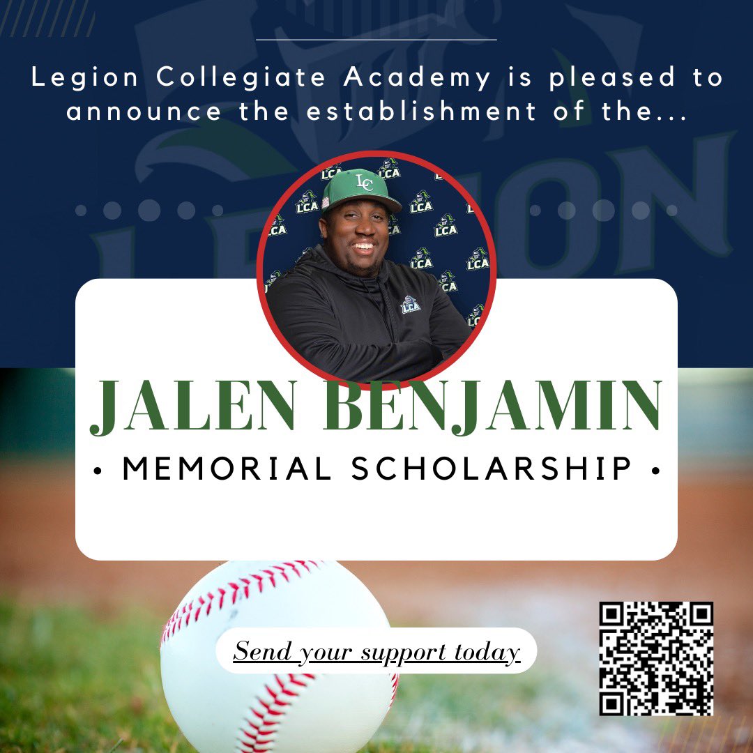 <a href="/legion_academy/">Legion Collegiate Academy</a> is proud to establish the Jalen Benjamin Memorial Scholarship in honor and memory of our beloved baseball coach. Please consider making a donation to this fund. These funds will go directly to helping LCA student-athletes.

paypal.com/donate/?hosted…