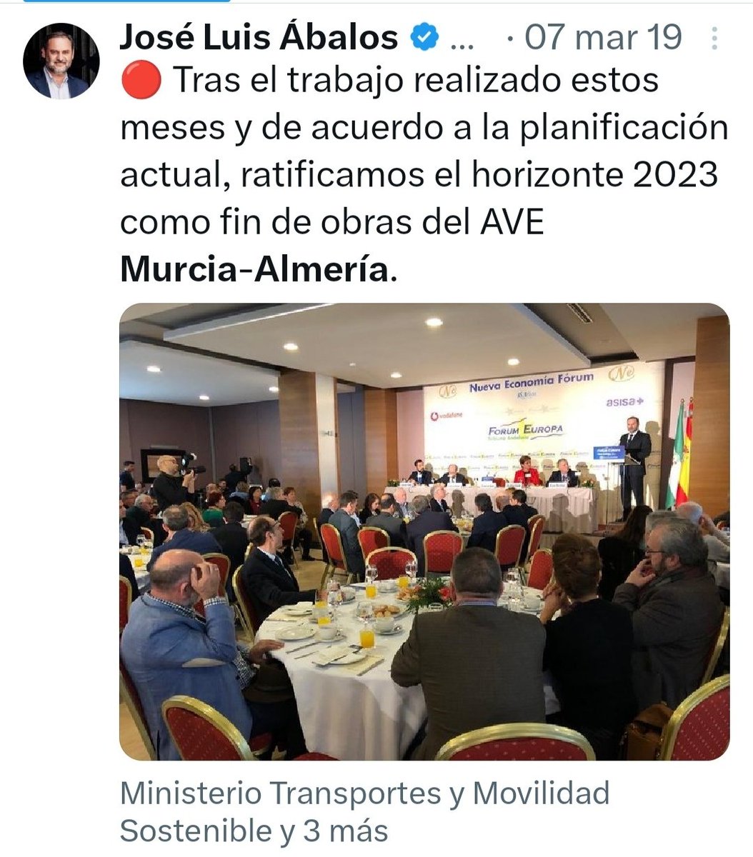RenePerle's tweet photo. Agradecimiento siempre al ministro @abalosmeco que sacó de los cajones del PP la línea de AVE Murcia-Almería y dió un impulso imprescindible al #CorredorMediterráneo.
Hoy los ministros @oscar_puente_ y @felixbolanosg pueden hablar de ello por la apuesta de #MITMA desde 2018 😍🚅 https://t.co/SSSCCkGZYp