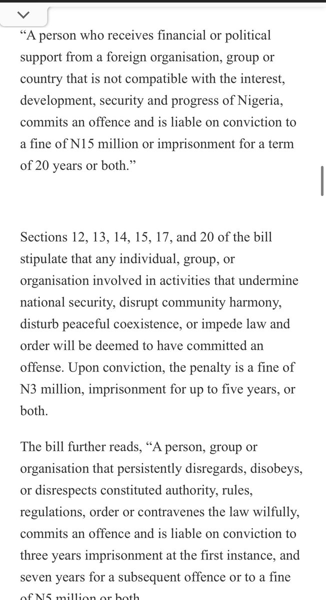 MikaelCBernard's tweet image. While we were dragging SA, Tinubu began passing a new law.

The bill prescribes 10 years in prison + 5million fine for anyone who refuses to sing national anthem.

It also prescribes 5 years for anyone who protests.

And finally 2 years in prison for anyone who insults Tinubu