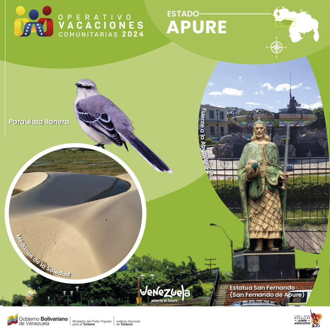 Operativo Vacaciones Comunitarias 2024 🇻🇪

Desde los diferentes PIT desplegados por todo el territorio Venezolano, te invitamos a ser parte de esta gran experiencia, de diversión y aprendizaje.

🔴 Visita el estado Apure, un paraíso que te va a encantar.
