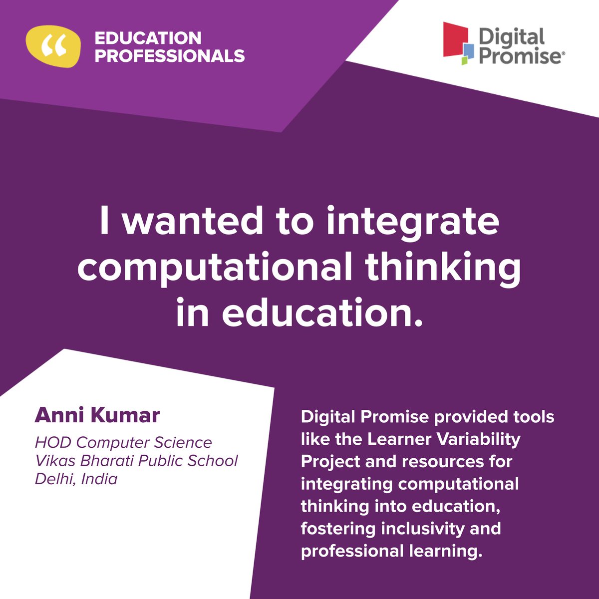 Digital Promise (@digitalpromise) on Twitter photo Computational thinking (CT) is an interrelated set of skills and practices for solving complex problems and a way to learn topics in many disciplines. See why <a href="/rajeshanni/">anni kumar</a>, HOD computer science at Vikas Bharati Public School in Delhi, India, values our CT resources. Computational thinking (CT) is an interrelated set of skills and practices for solving complex problems and a way to learn topics in many disciplines. See why <a href="/rajeshanni/">anni kumar</a>, HOD computer science at Vikas Bharati Public School in Delhi, India, values our CT resources.