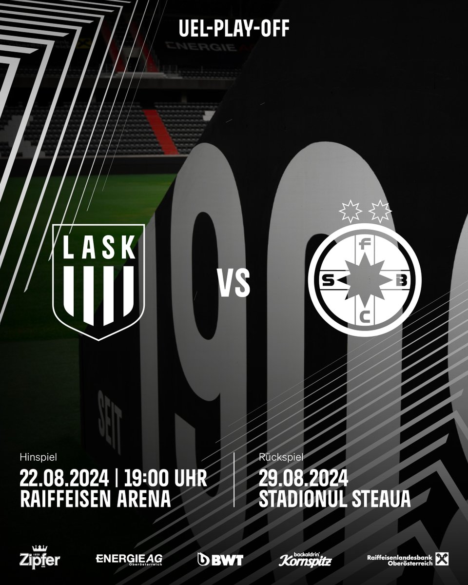 LASK_Official's tweet photo. Unser Gegner für das UEL-Play-Off steht fest: Wir treffen auf den rumänischen Meister @fcsbofficialro ⚽️ 

🕖 Ankick fürs Hinspiel in der #Raiffeisen Arena ist um 19 Uhr
🎟️ Tickets sichern: https://t.co/sid8vsbfcb #ASKFCSB https://t.co/HN1nBXbgJJ