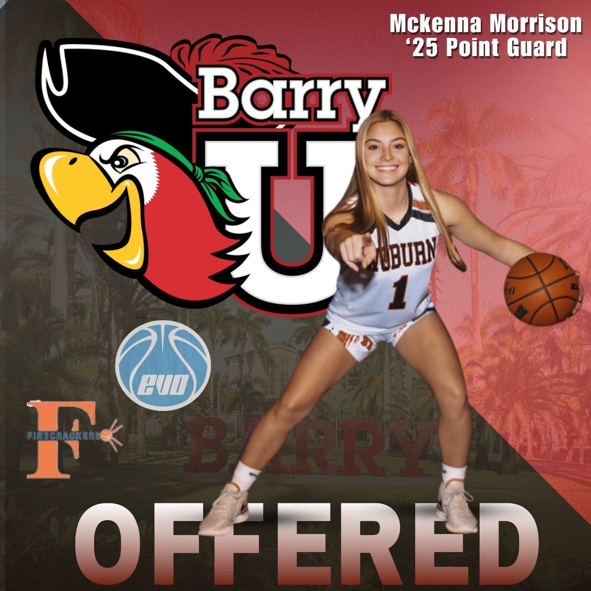 After a great camp at Barry University in Miami, I am excited and grateful to receive an offer from @Barrywbb Thank you Coach Macy, Coach Josie, and Coach Abria!
