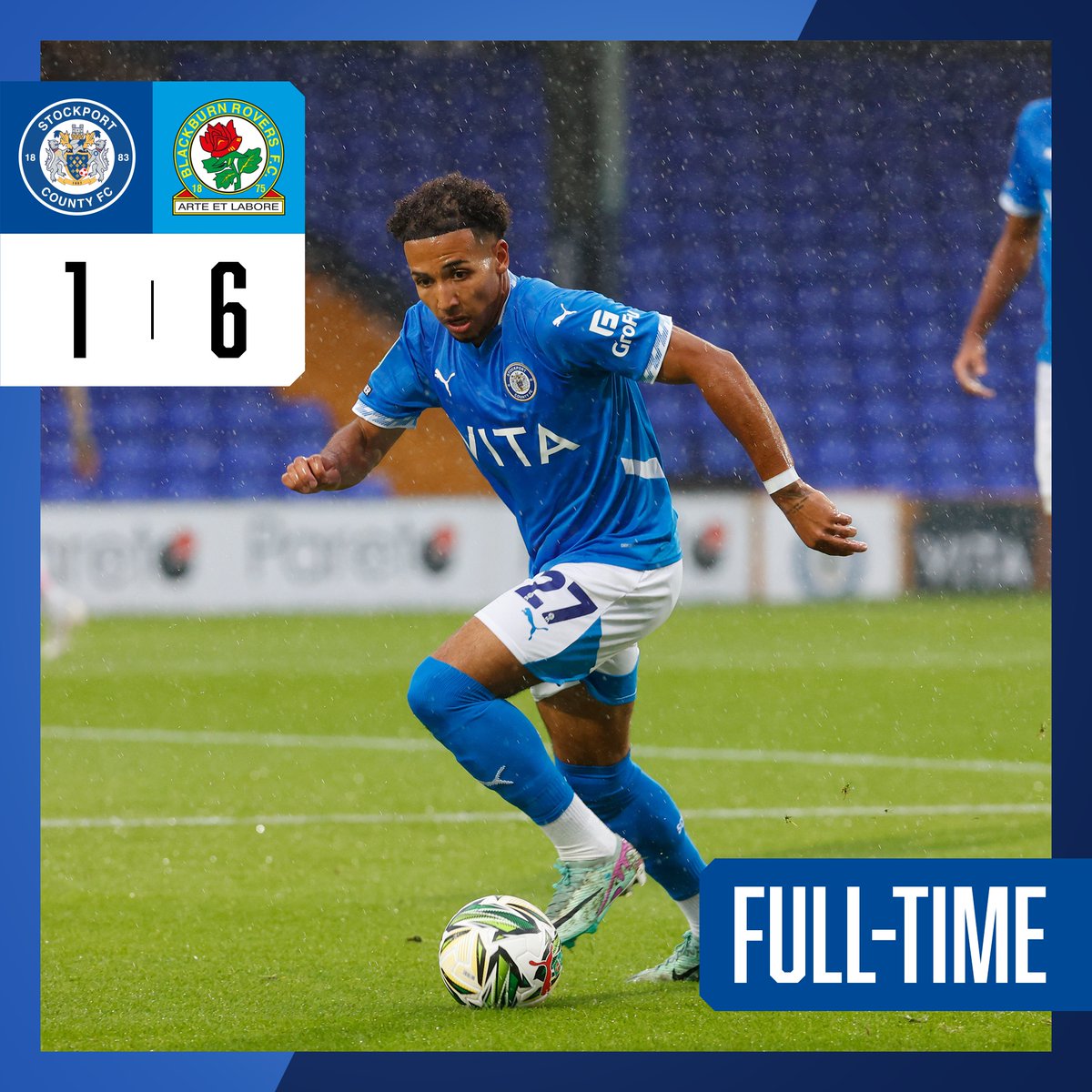StockportCounty's tweet photo. A tough evening at Edgeley Park, but an admirable second half from a very young County side and a special moment for Nathan Mapengu 👏

Hopefully we see more of our debutants in the future 💙

#StockportCounty 🎩 https://t.co/xUwcWGewNa