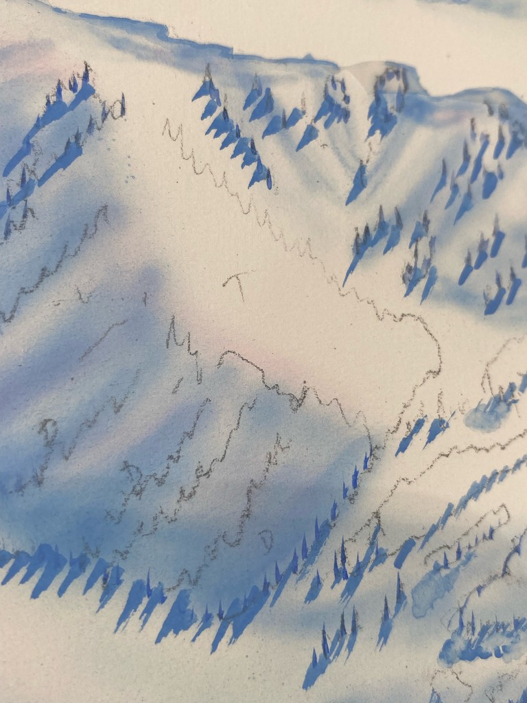RadSmithSki's tweet photo. I'm getting started on a massive terrain map and my first move is to lay in the initial shading on the slopes with an airbrush. This technique ensures even and smooth application before I begin painting in the countless tree shadows. 

#Skiing
#Snowboarding
#TrailMap https://t.co/r2CbABKyrL