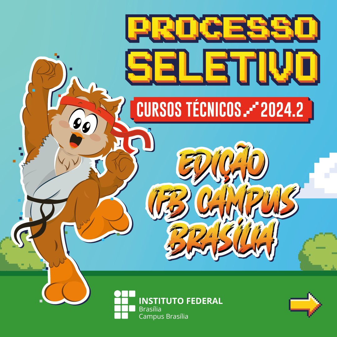 💫Avance novas fases para alcançar novos resultados!
🎉Faça a sua inscrição/matrícula presencialmente no IFB Campus Brasília, chegue cedo e garanta a sua vez, pois é por ordem de chegada!
Acesse o edital e o calendário de inscrições/matrículas em ifb.edu.br/brasilia/38693…