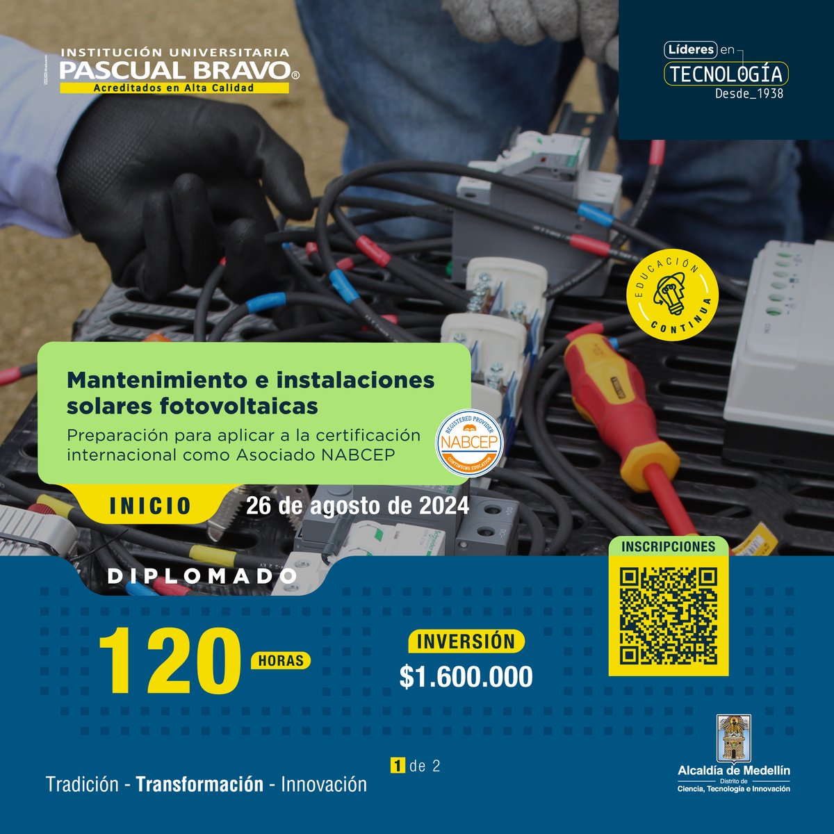 IUPascualBravo's tweet image. Aprende sobre diseño y construcción de banco de baterías, instalación de paneles solares, reguladores de carga solar e implementación fotovoltaica para aplicar a la certificación #NABCEP
👉Inscripciones: qrcd.org/5ZiQ