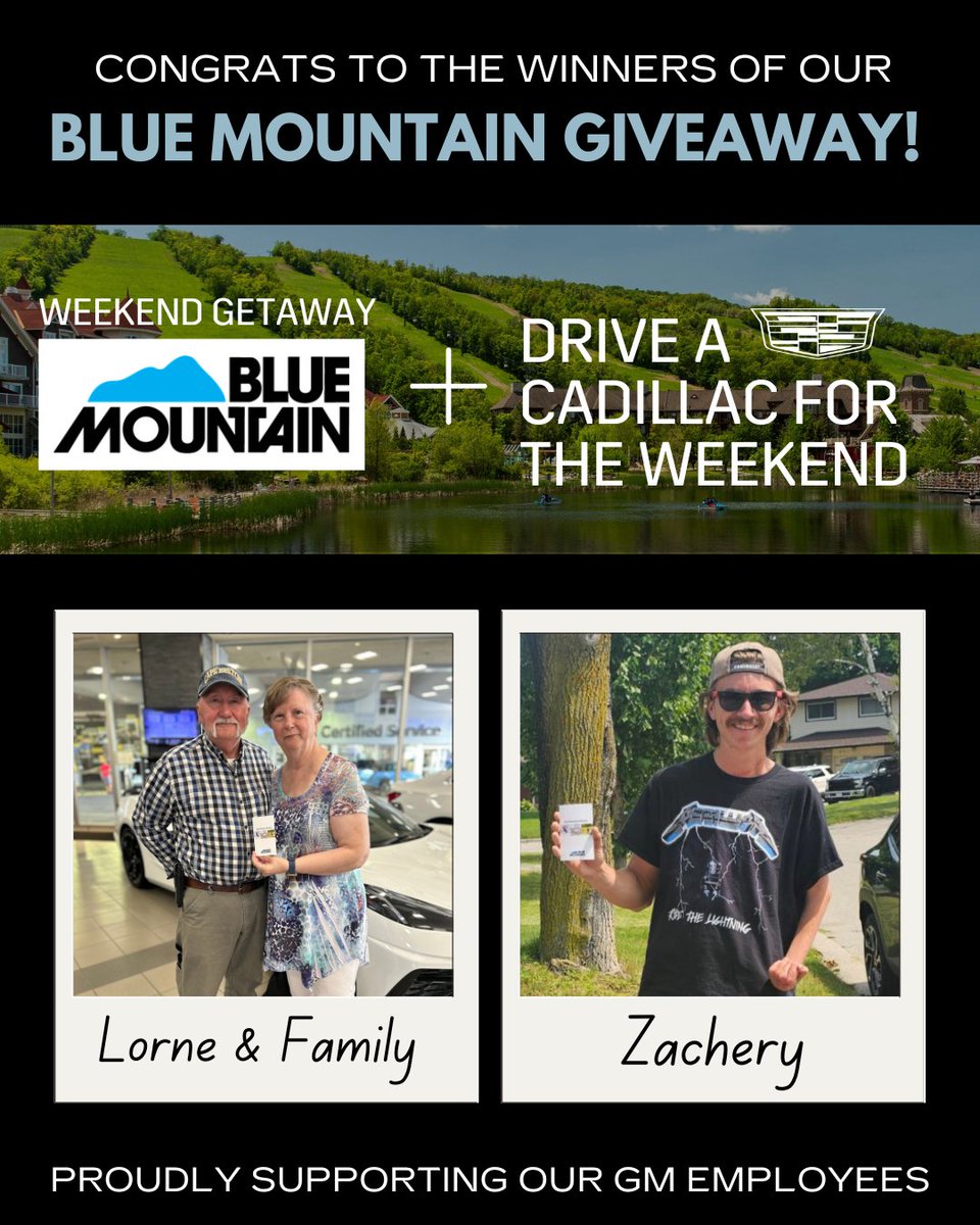 ✨Congratulations to our GM Employee Giveaway winners!✨

Lorne and Zachery will be enjoying a trip to Blue Mountain and a Cadillac rental for the weekend. Thank you to all of the GM Employees who participated in this contest, and keep an eye out for future giveaways.