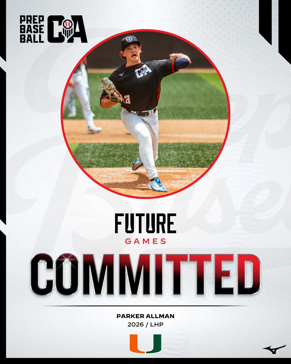 PrepBaseballCA's tweet photo. 𝓕𝓾𝓽𝓾𝓻𝓮 𝓖𝓪𝓶𝓮𝓼 𝓒𝓸𝓶𝓶𝓲𝓽𝓶𝓮𝓷𝓽

Congratulations to 2026 LHP Parker Allman (@ParkerAllman18) of Saugus HS on his commitment to #Miami. 

Allman was Player of the Game on Day One of the #PBFG24 for #TeamCalifornia after a dominant outing against Nevada. https://t.co/INF83aRTUO